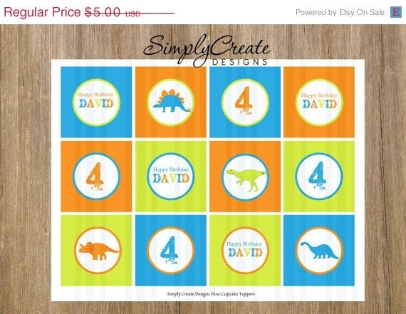 SALE Dinosaur Cupcake Toppers DIGITAL File 8.5 x 11 JPEG File Personalized Il_570xn