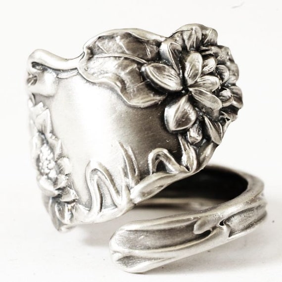 Lotus Art Nouveau Pond Lily Sterling Silver Spoon Ring, Handmade ...