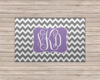 Custom Personalized Monogrammed Soft, Plush Area Rug, Multiple Sizes - Chevron Gray Purple or ANY Color(s)