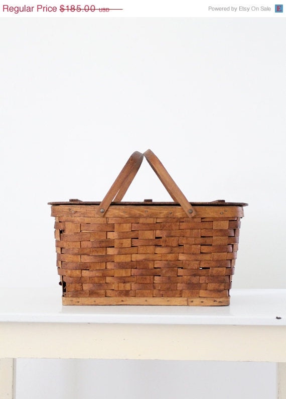 antique picnic basket / 1900s splint weave basket by 86home
