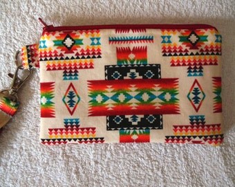 Navajo wristlet zipper accessory/makeup/gadget/iphone/camera/ipod holder
