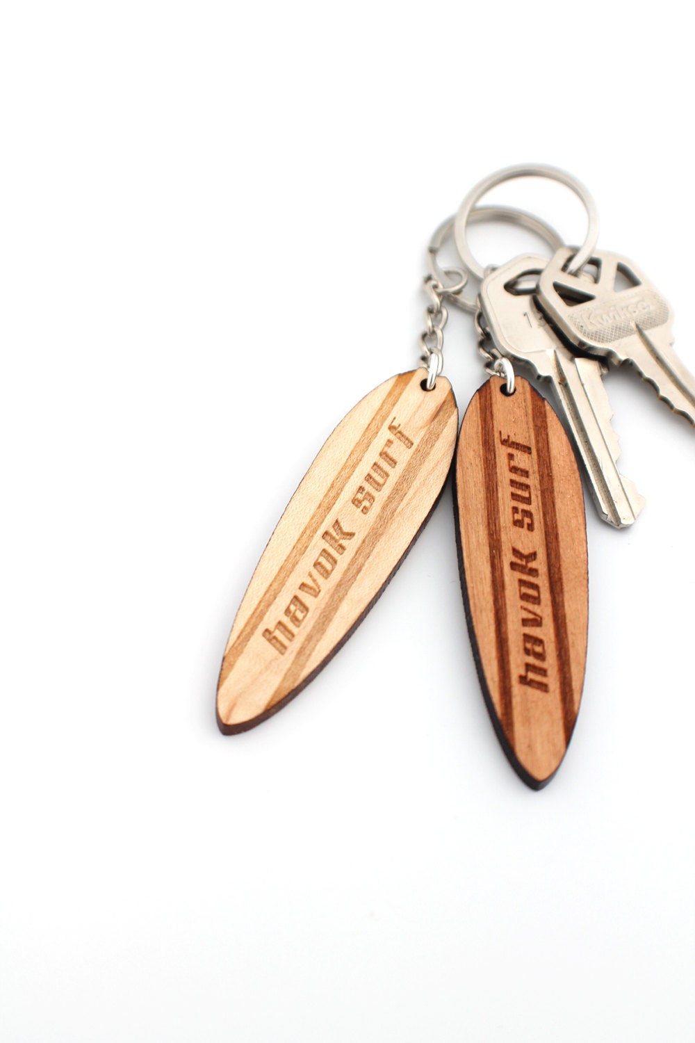 Wooden Surfboard Keychain Laser Cut Cherry Wooden by HavokDesigns