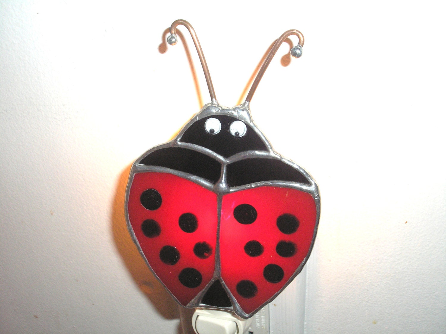 LT Stained glass red Ladybug night light lamp dots are