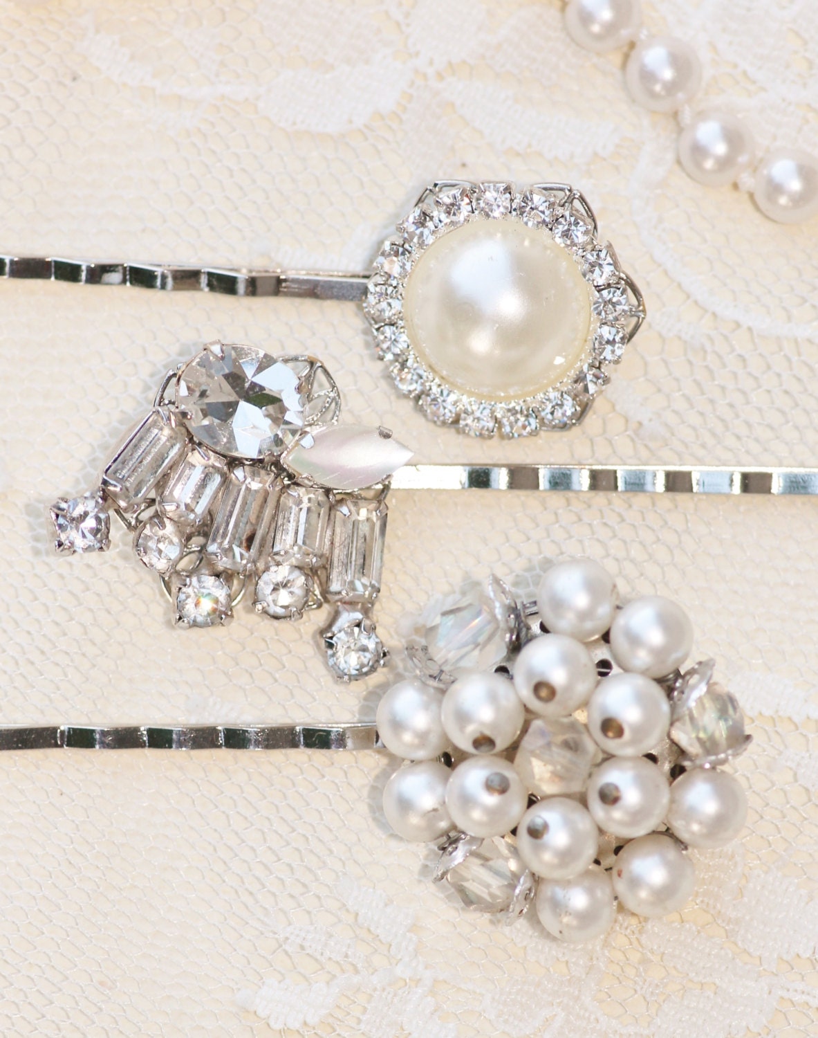 Authentic Vintage Silver Rhinestone & Pearl by hangingbyathread1