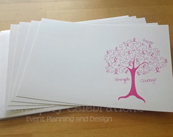 Set of 12 Printed Flat Note Cards -Stationary -Breast Cancer Awareness -Hope -Pink -Notecards -Thank You Note -Printed Note Cards
