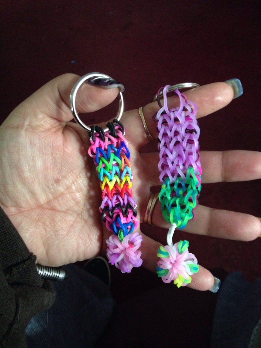 2 Rainbow loom keychain with flower charm