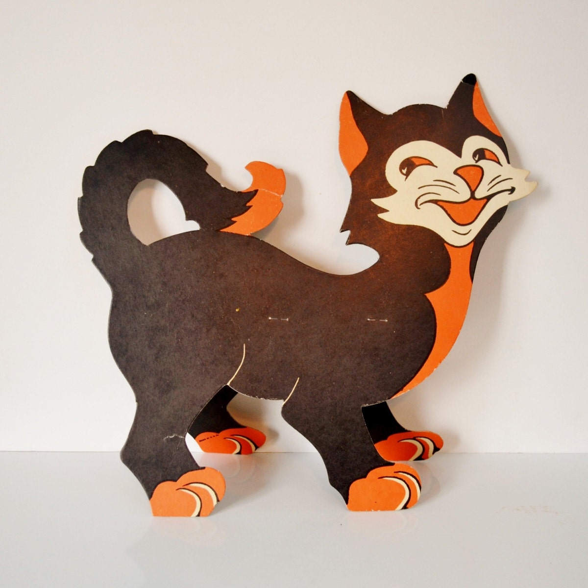 Halloween Cat Die Cut Vintage Cardboard Free Standing Orange