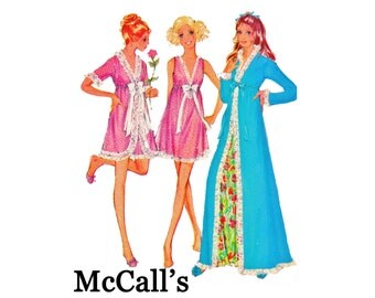 1960s Vintage lingerie Robe and Nightgown Vintage Sewing Pattern UNCUT 12 Bust 34 peignoir McCalls 2177