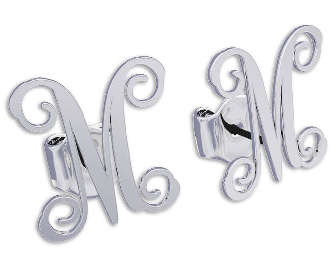 Monogram earrings Personalized Name Silver Earrings, letter earrings initial earrings, nameplate earrings