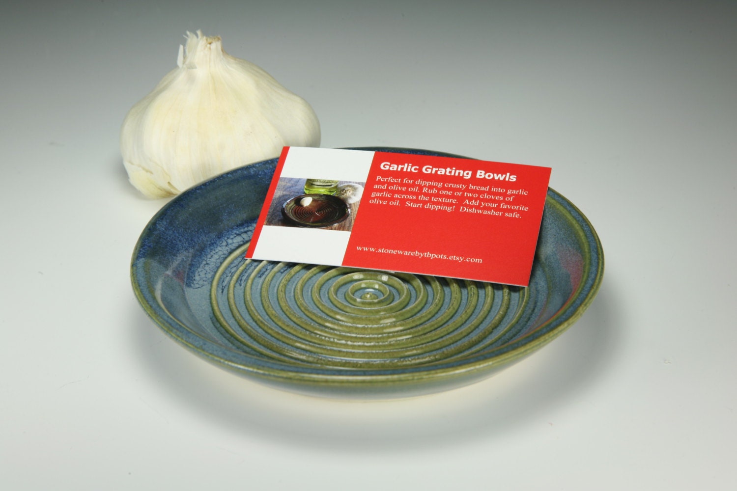 Garlic grater bowl in blue glaze