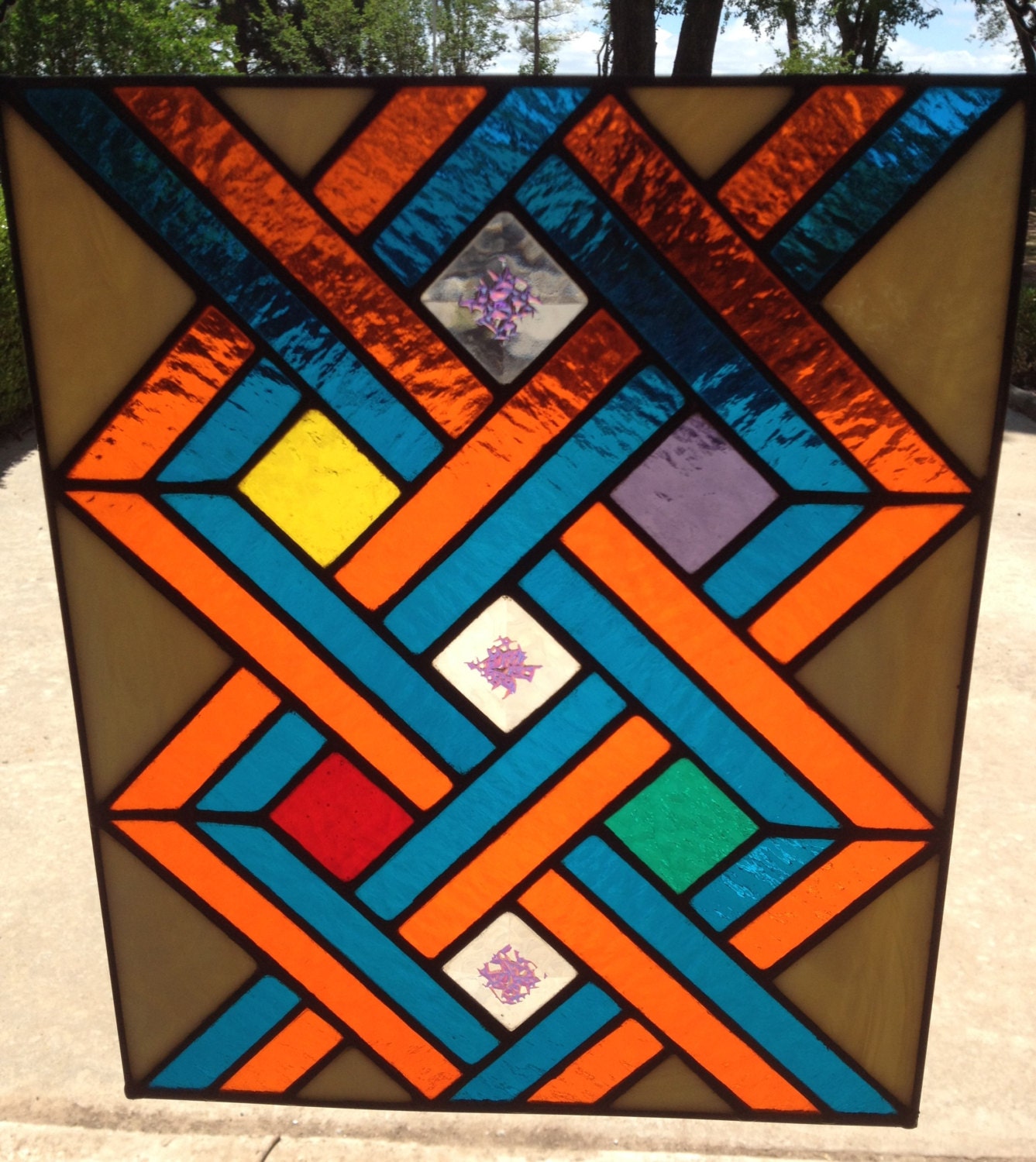 Contemporary Stained Glass Panel Colorful by PeaceLuvGlass