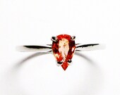 Sapphire ring, sapphire,  orange sapphire, orange, solitaire pear ring, birthstone ring, s 7 3/4  "Mio Amore"