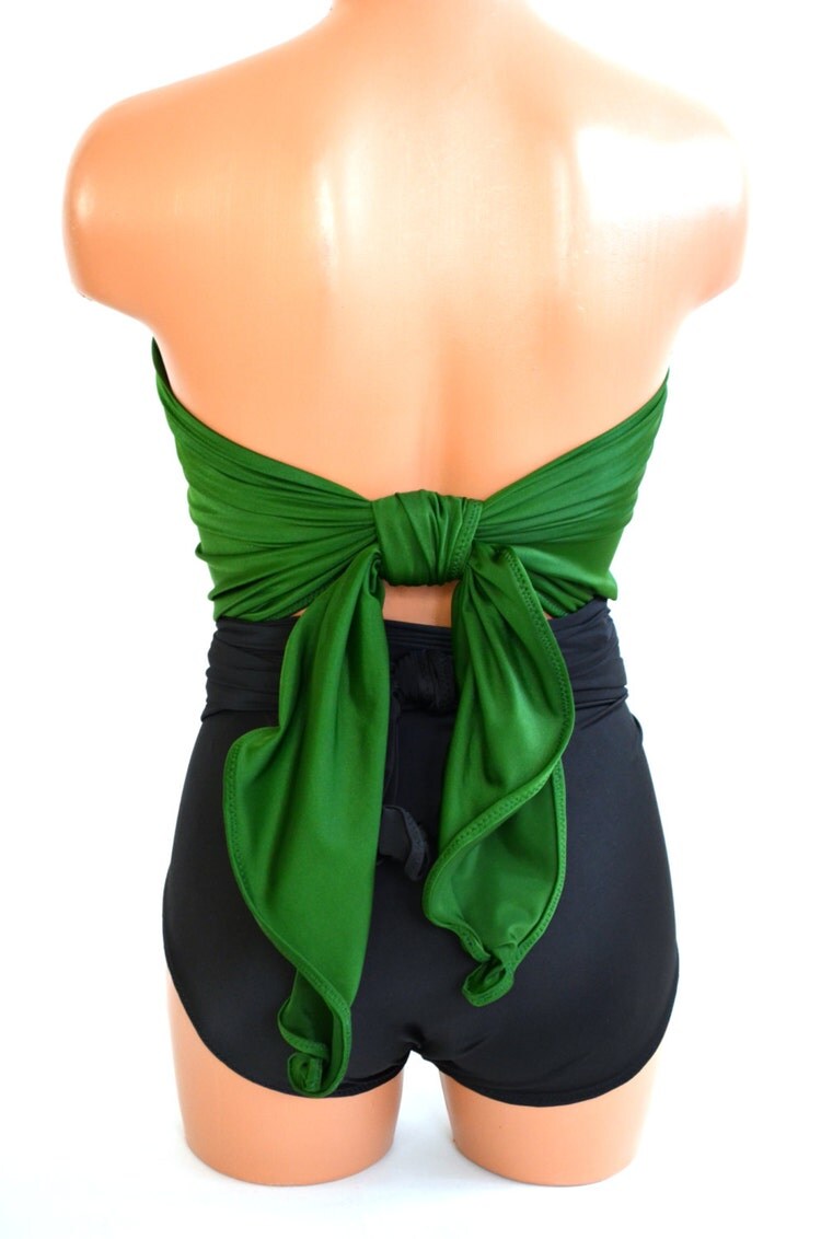 Large Bathing Suit Hunter Green And Classic Black Wrap By Hisopal