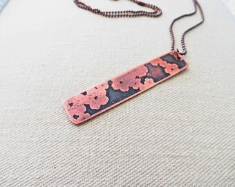Cherry blossom necklace, flower necklace, copper jewelry, etched metal