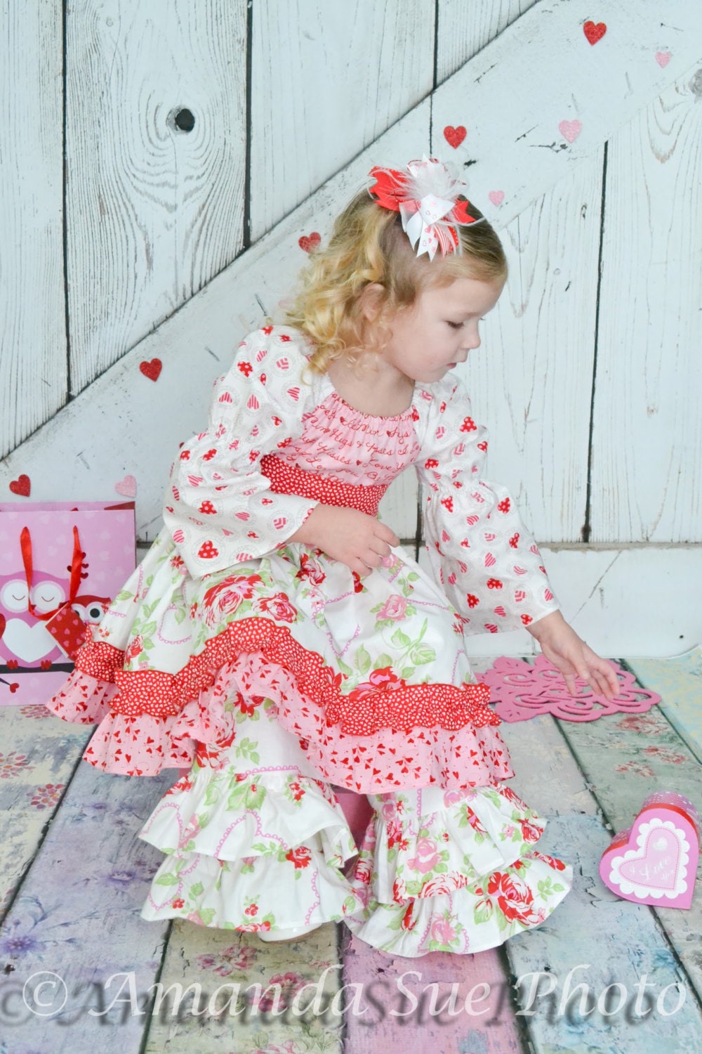 Lovely hearts little girls ruffle dress