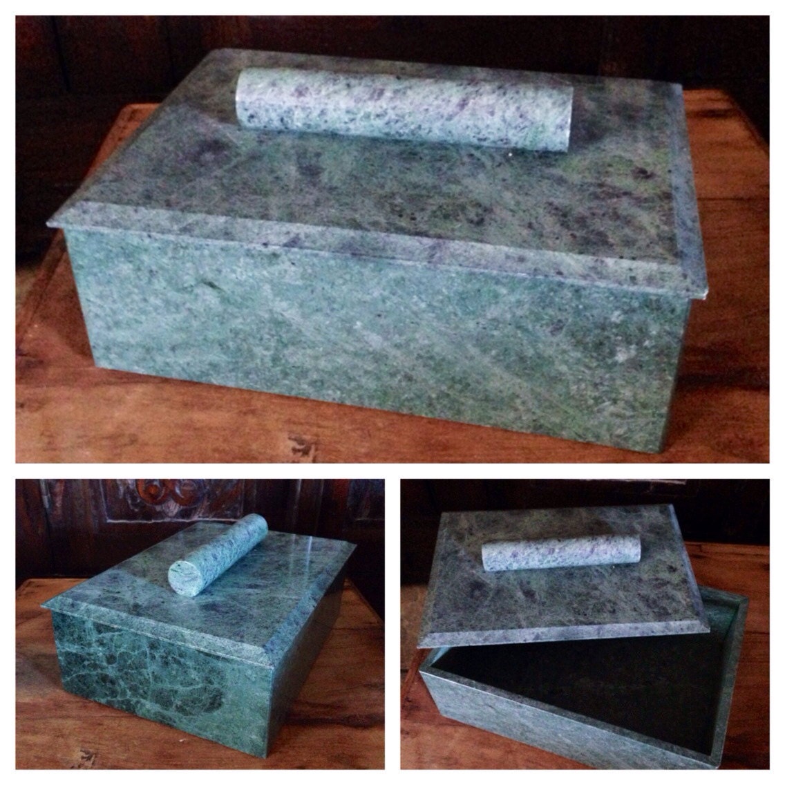 Big Vintage Green Marble Keepsake, Jewelry, Box library desk Haute Juice