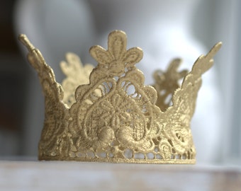 Newborn Lace Crown. Lace Crown. Baby Lace Crown. Gold Lace Crown. Large Lace Crown. Gold Crown. Crowns. Photography Prop. UK SELLER