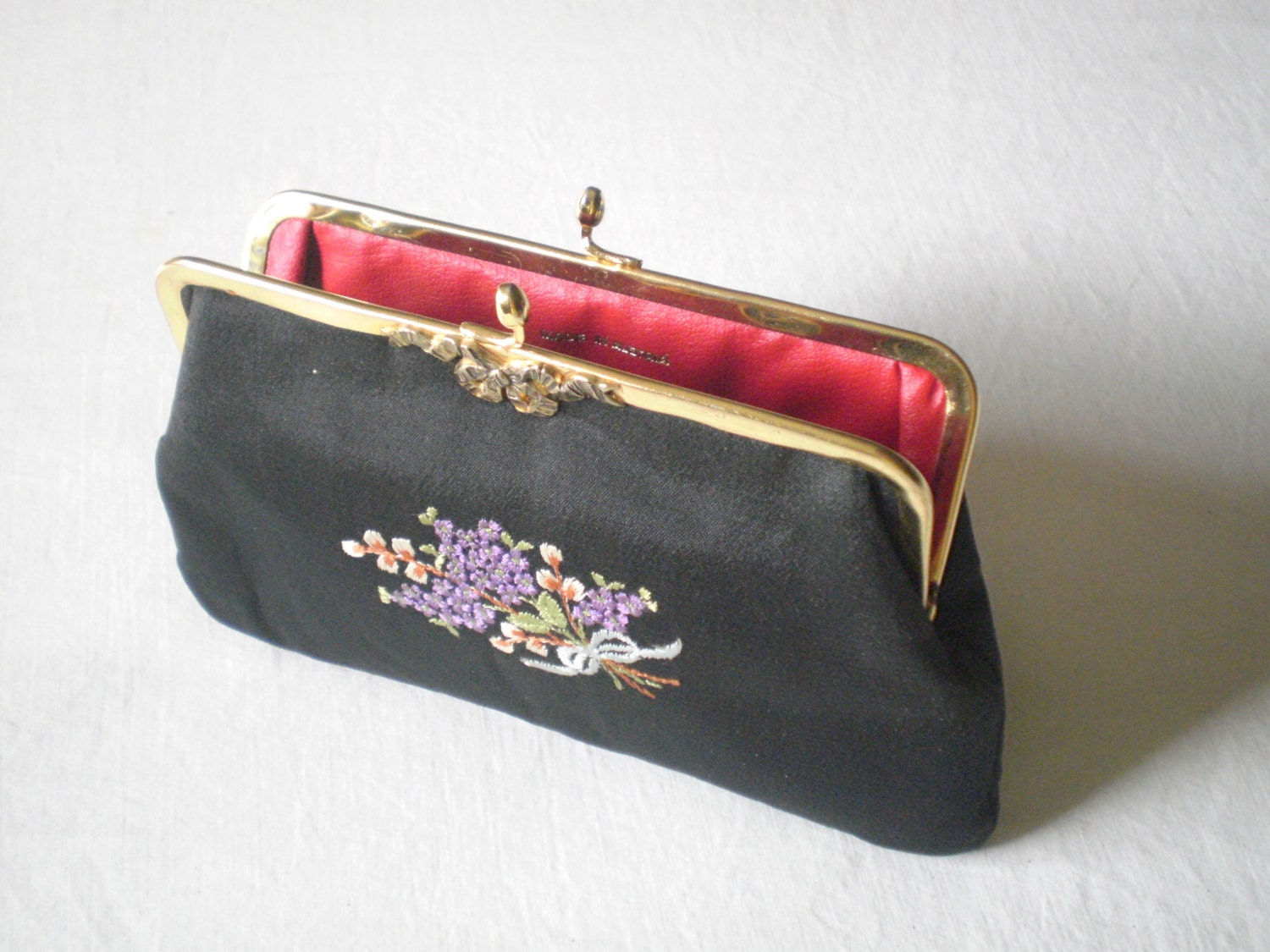 Vintage 50's Clutch Bag embroidered purse prom