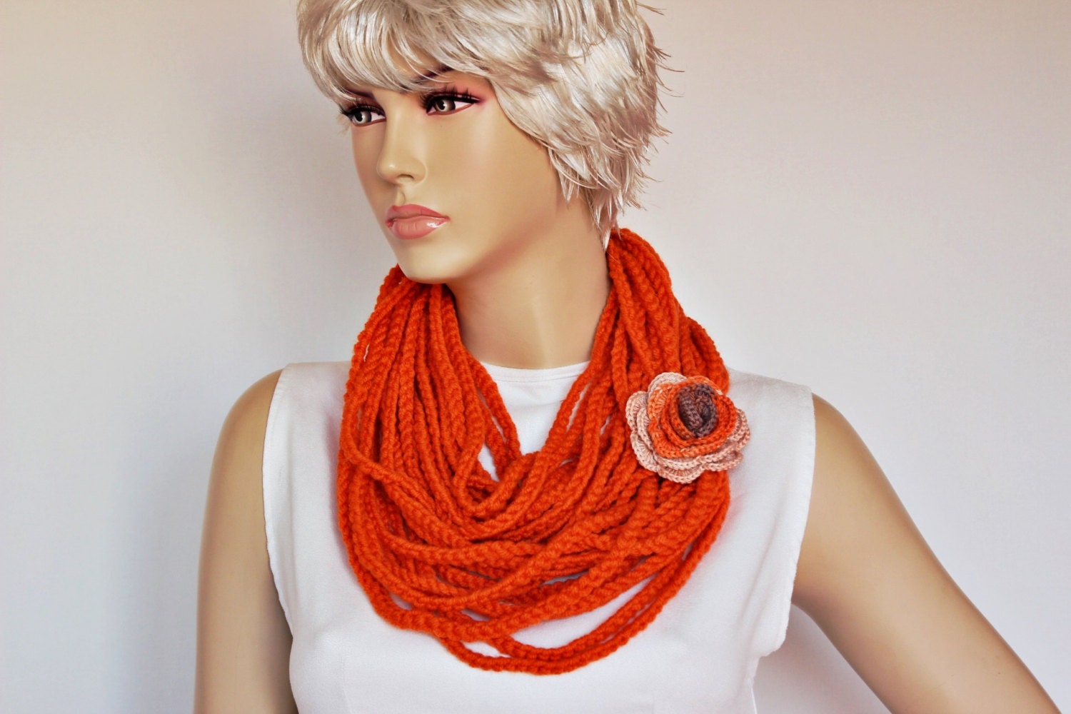 Chain lariat infinity necklace scarf crochet lariat scarf