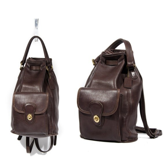 COACH 9992 Brown Leather Drawstring Bucket Bag Backpack Large