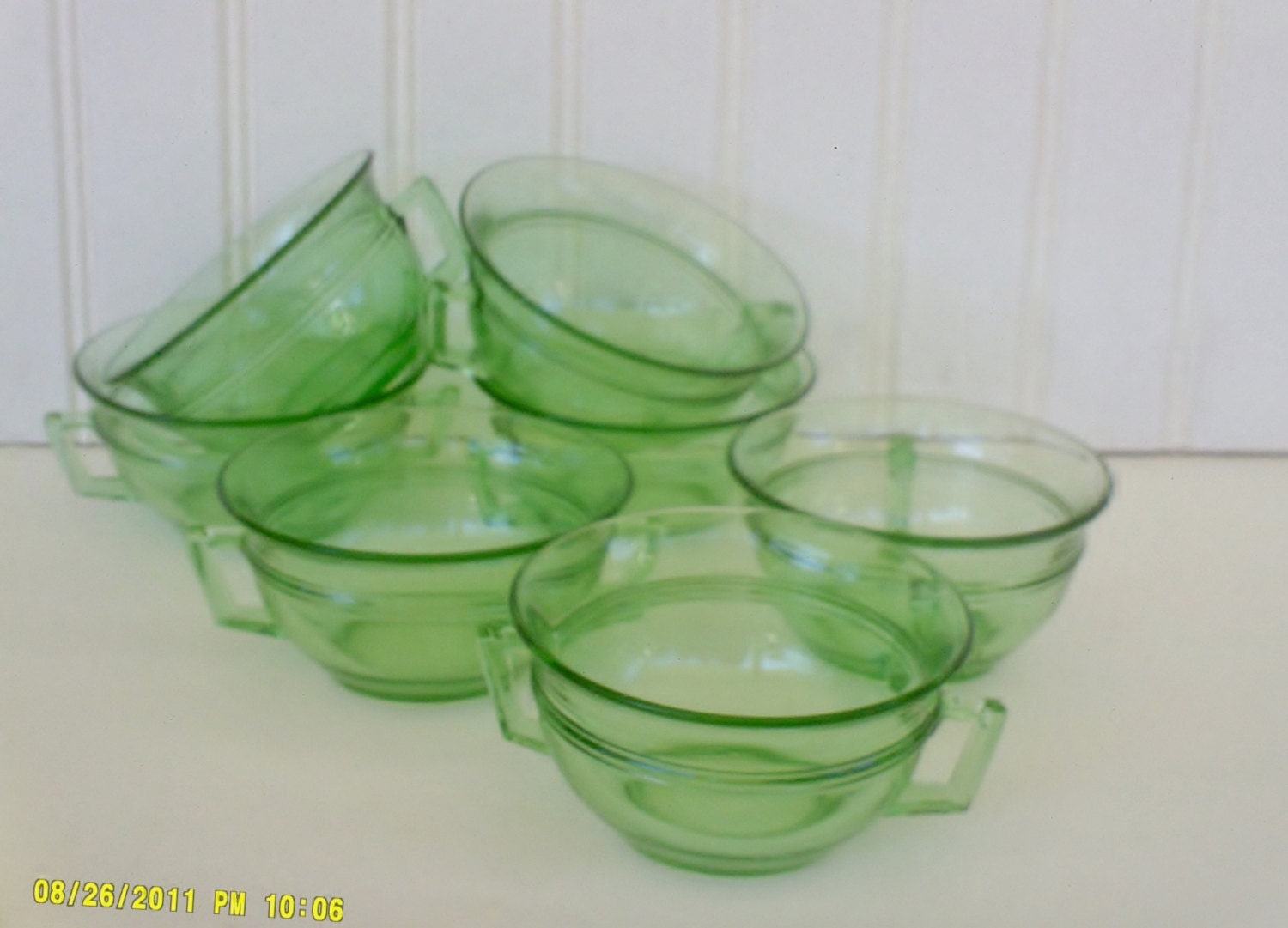 Vintage Depression Glass Green Dessert Dishes Custard Cups Haute Juice 4080