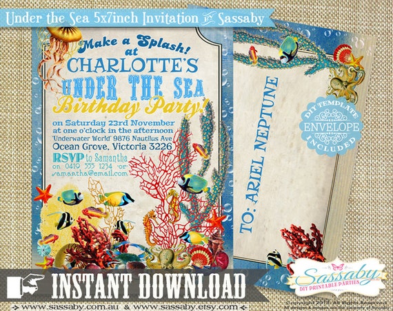 Under the Sea Invitation - INSTANT DOWNLOAD - Editable & Printable Birthday Party Invitation by Sassaby Il_570xn