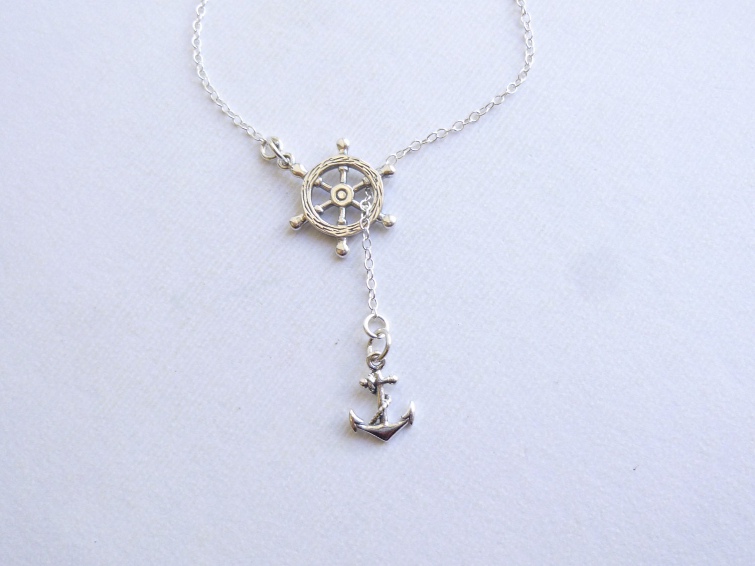 Sterling Silver Nautical Wheel and Anchor by tinycottagetreasures