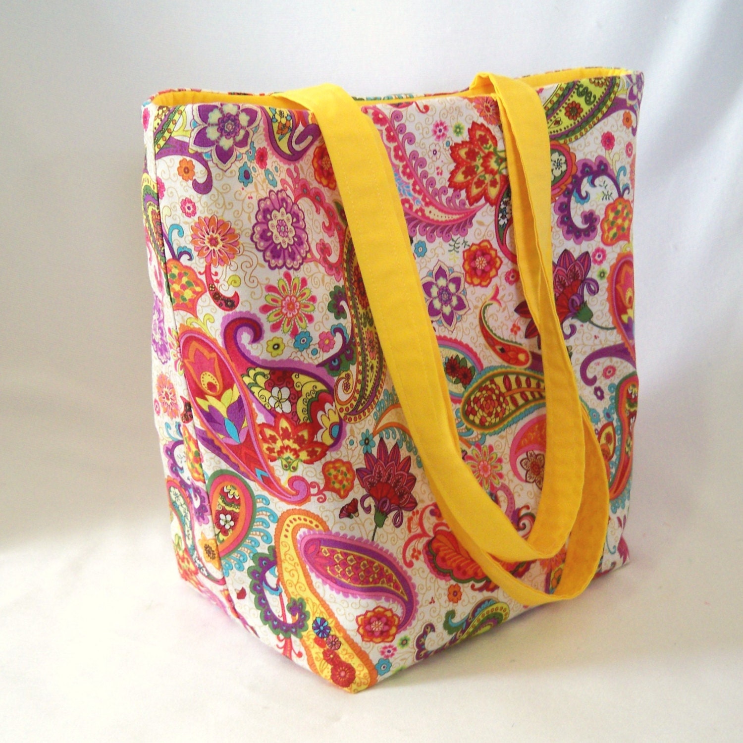 Paisley Tote Bag Fabric Purse Pink Purple by ColleensDesigns