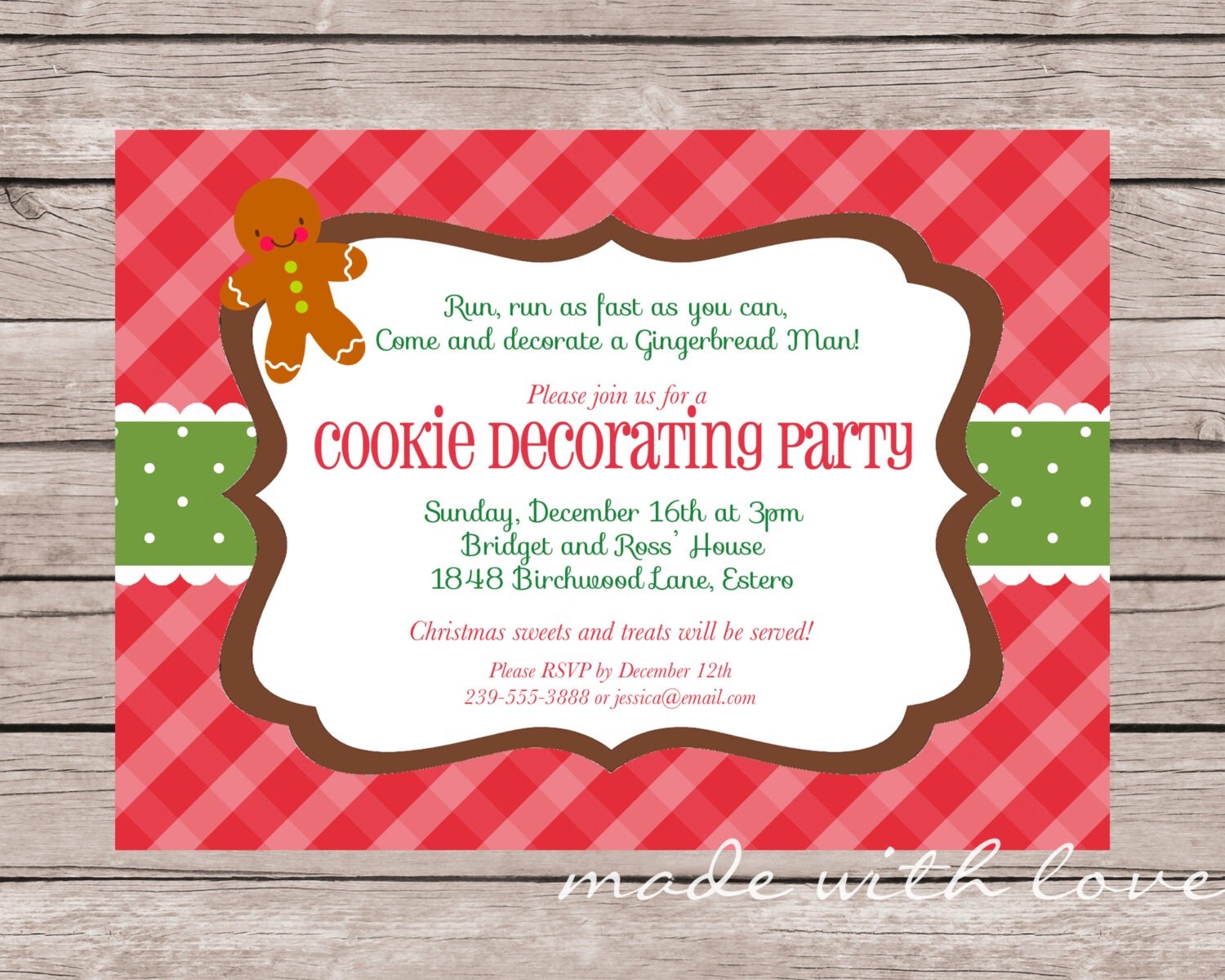 Gingerbread Cookie Cookie Party/Holiday Invitation 5x7