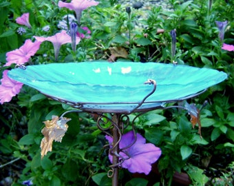 Garden Gift, BIRDBATH, stained glass, copper, Aqua, Blue, 8.25" diameter, Garden Art, Garden Decor, Outdoor