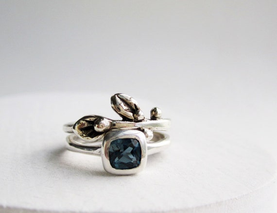 Engagement Ring Set, London Blue Topaz Silver Ring 5x5mm Square ...