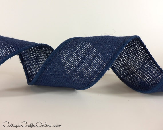 Burlap Wired Ribbon 2 1/2 wide Navy Blue THREE