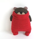 Little Brown SockBear Benjamin, red rollneck sweater plush