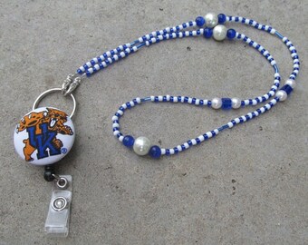Kentucky Wildcats Beaded Lanyard Blue & White Retractable Badge Reel