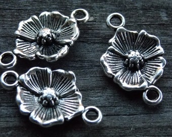 12 Silver Flower Connector Charms 25mm