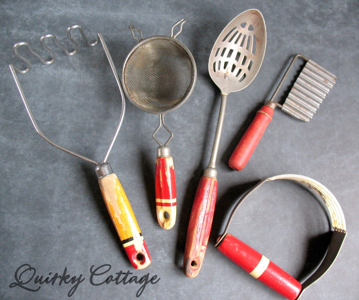 Red Handled Utensils Farmhouse Kitchen Vintage Utensils