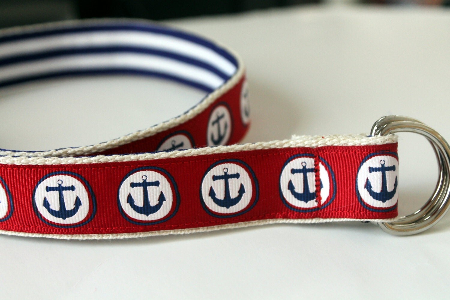 Preppy Stripe Ribbon Belt Reversible to Nautical Anchors KIDS