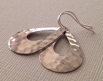 Teardrop Earrings in Silver- Hammered Teardrop Earrings in Silver