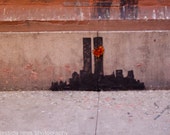 NYC Graffiti Twin Towers Memorial Art Print Photograph Staple Street Tribeca New York City Street Art Skyline Art Industrial Wall Decor
