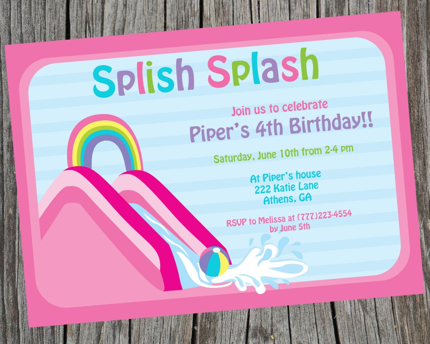 Splish Splash Party Bash Birthday Invitation Water Slide 