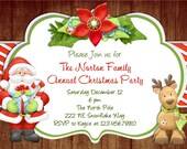 Rustic Wood Christmas Party Invitation Santa Reindeer Custom Printable Il_170x135