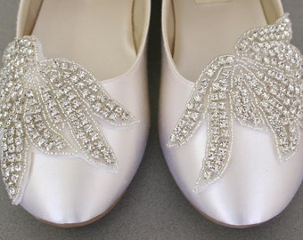 Wedding Shoes -- Ivory Closed Toe Flat Wedding Shoes with Rhinestone ...