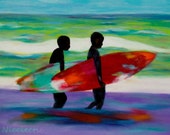 Surf board art, surfing, beach art, colorful surfboard painting, boys surfing, beach decor, kids surf decor, boys bedroom decor, surf art