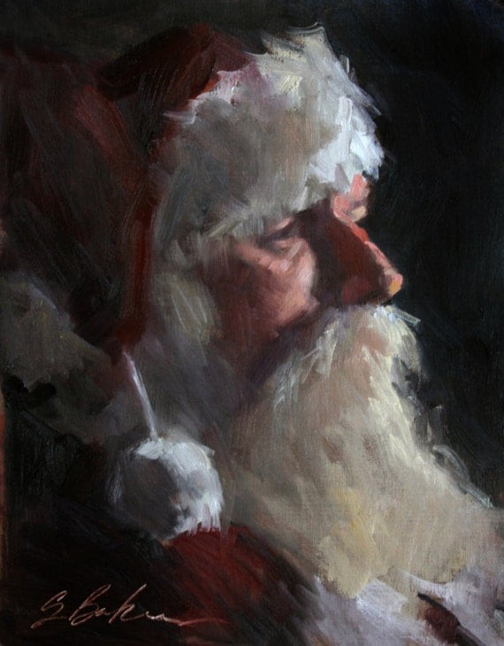 Santa Claus Painting Santa 8 x 10 oil painting by SuzieBakerArt