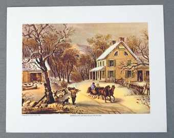 Vintage 1970's Currier and Ives American Homestead Winter Print