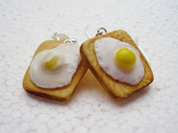Fried eggs on toast Earrings. Polymer clay.
