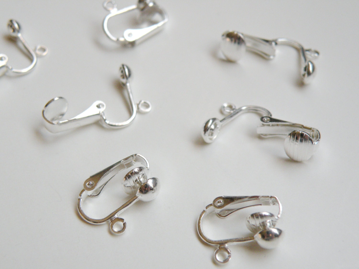 10 Earring clip on earring findings halfball open loop silver plated