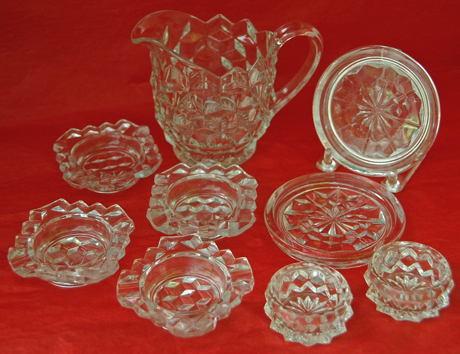 Vintage FOSTORIA AMERICAN GLASS 9 Pieces 4 Individual