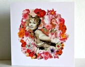 Brigitte Bardot art, Brigitte Bardot print, Brigitte Bardot card, handmade card, orange and pink.