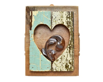 Love grows better with age 3 - vintage wood salvage heart ORIGINAL ART by Elizabeth Rosen